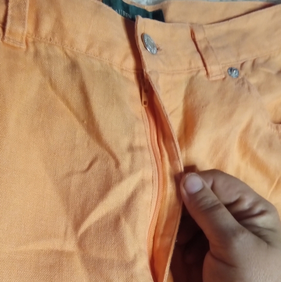 Ralph Lauren Melon Color 100% Linen Wide Leg Cropped 5 Pocket Pants Size 12 - Picture 8 of 8